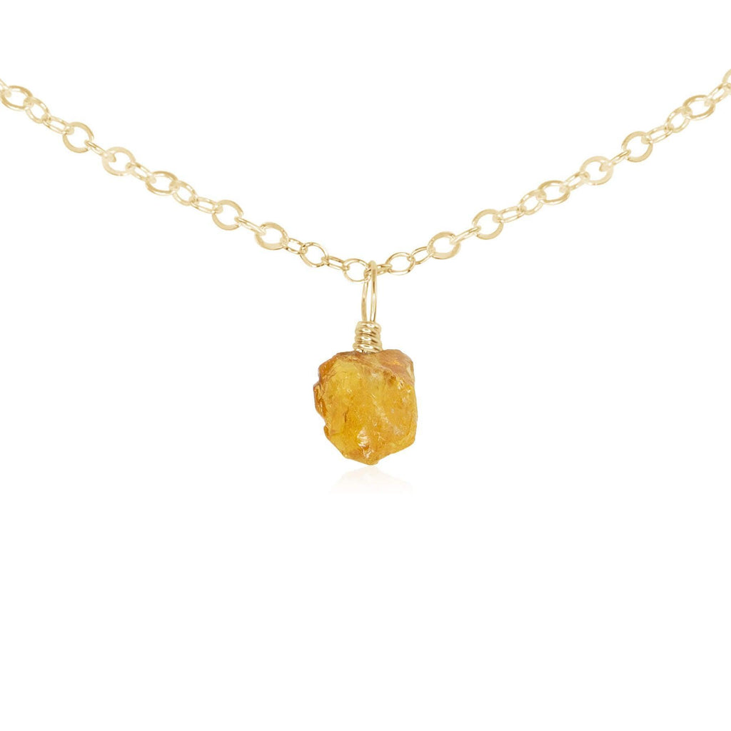 Tiny Rough Citrine Gemstone Pendant Choker - Tiny Rough Citrine Gemstone Pendant Choker - 14k Gold Fill / Cable - Luna Tide Handmade Crystal Jewellery