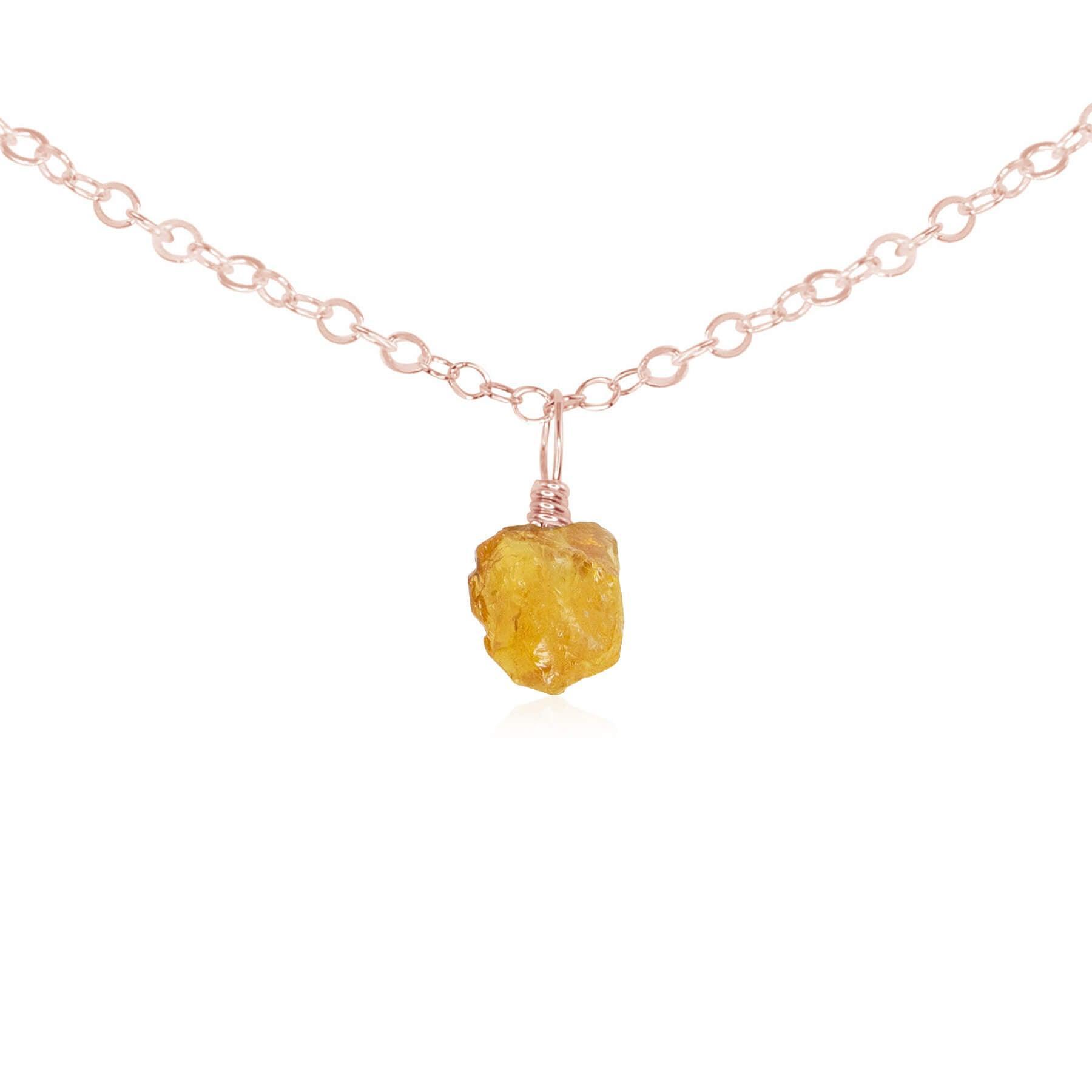 Tiny Rough Citrine Gemstone Pendant Choker - Tiny Rough Citrine Gemstone Pendant Choker - 14k Rose Gold Fill / Cable - Luna Tide Handmade Crystal Jewellery