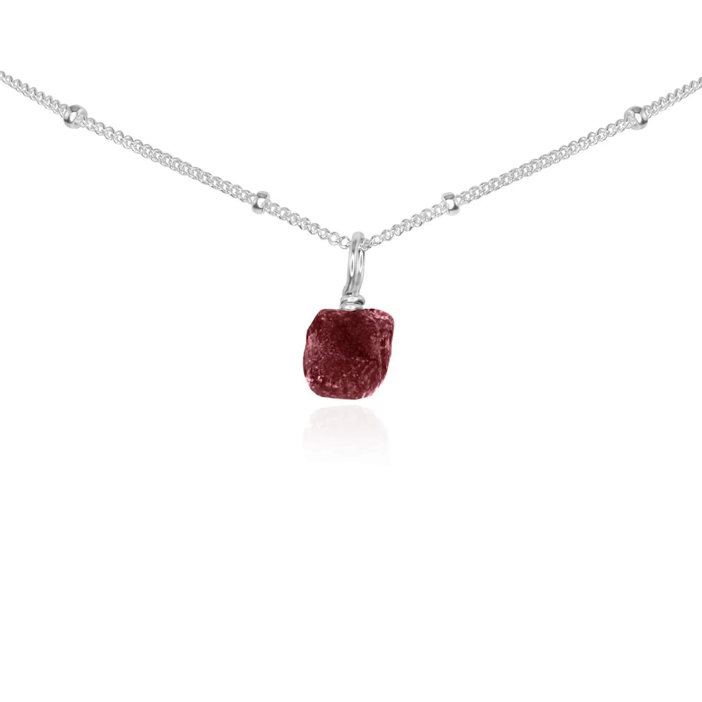 Tiny Rough Earth Red Ruby Gemstone Pendant Choker - Tiny Rough Earth Red Ruby Gemstone Pendant Choker - Sterling Silver / Satellite - Luna Tide Handmade Crystal Jewellery