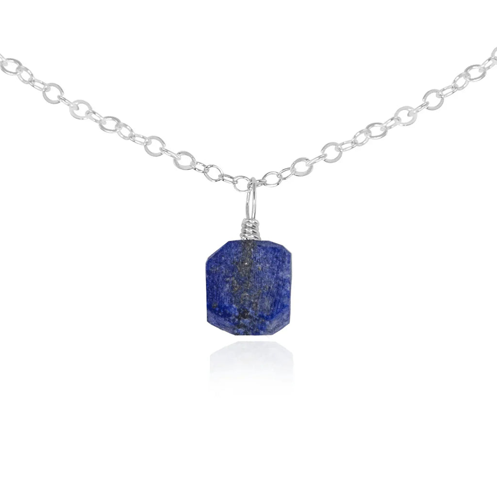 Tiny Rough Lapis Lazuli Gemstone Pendant Choker - Tiny Rough Lapis Lazuli Gemstone Pendant Choker - Sterling Silver / Cable - Luna Tide Handmade Crystal Jewellery