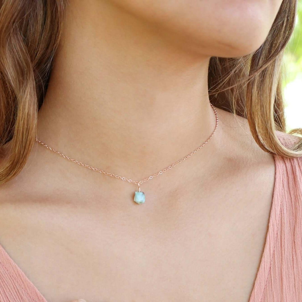 Tiny Rough Larimar Gemstone Pendant Choker - Tiny Rough Larimar Gemstone Pendant Choker - Sterling Silver / Cable - Luna Tide Handmade Crystal Jewellery