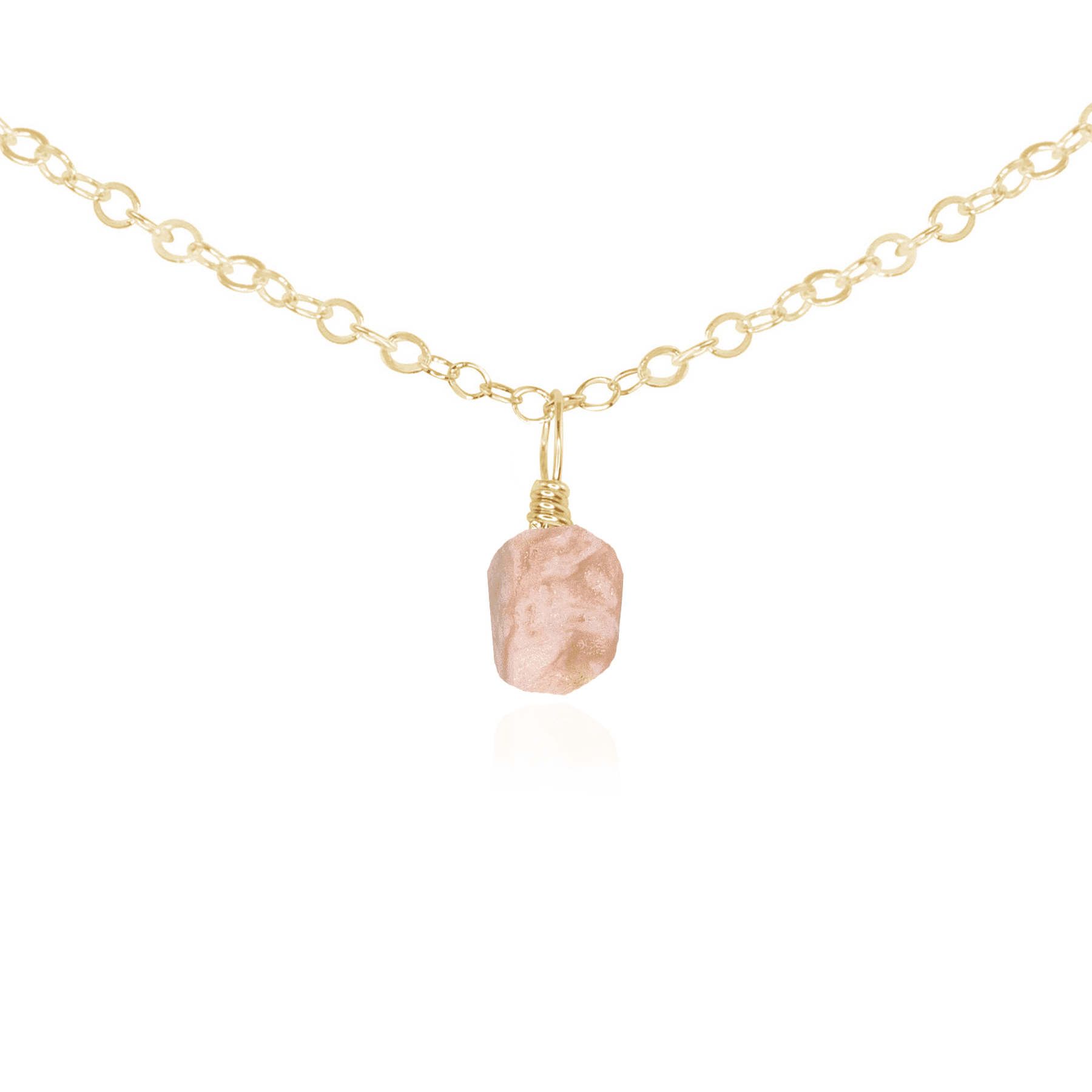 Tiny Rough Pink Peruvian Opal Gemstone Pendant Choker - Tiny Rough Pink Peruvian Opal Gemstone Pendant Choker - 14k Gold Fill / Cable - Luna Tide Handmade Crystal Jewellery