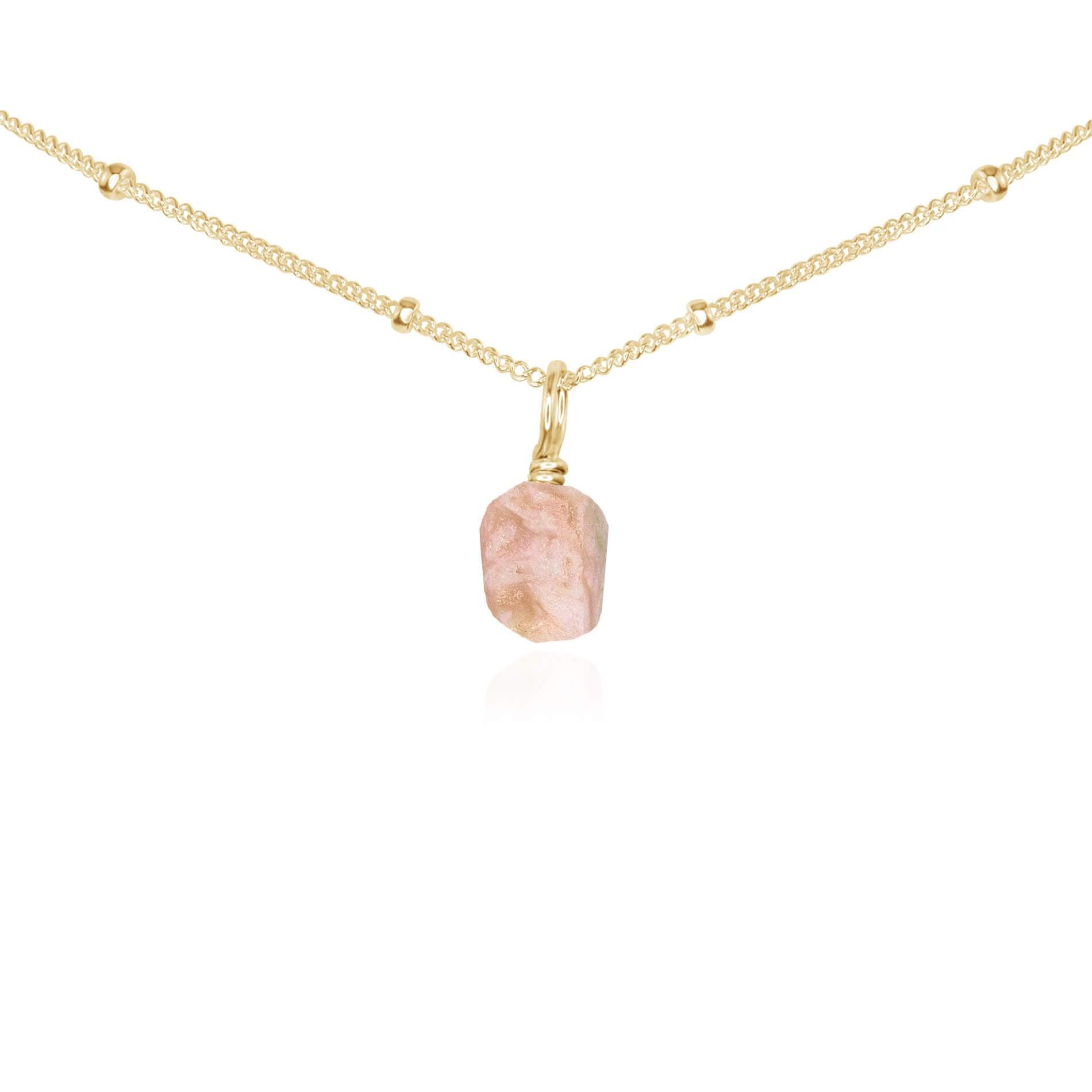 Tiny Rough Pink Peruvian Opal Gemstone Pendant Choker - Tiny Rough Pink Peruvian Opal Gemstone Pendant Choker - 14k Gold Fill / Satellite - Luna Tide Handmade Crystal Jewellery