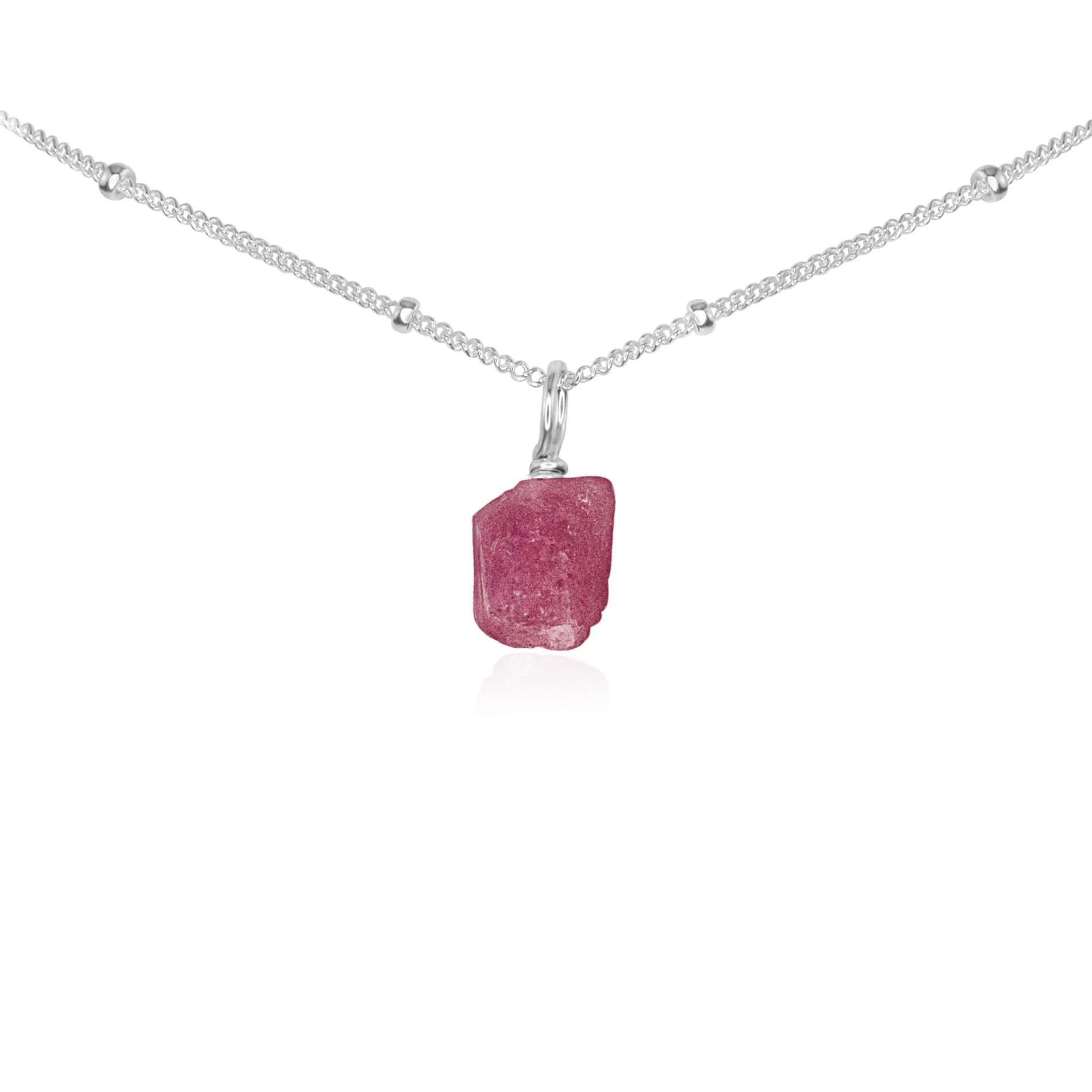 Tiny Rough Pink Tourmaline Gemstone Pendant Choker - Tiny Rough Pink Tourmaline Gemstone Pendant Choker - Sterling Silver / Satellite - Luna Tide Handmade Crystal Jewellery