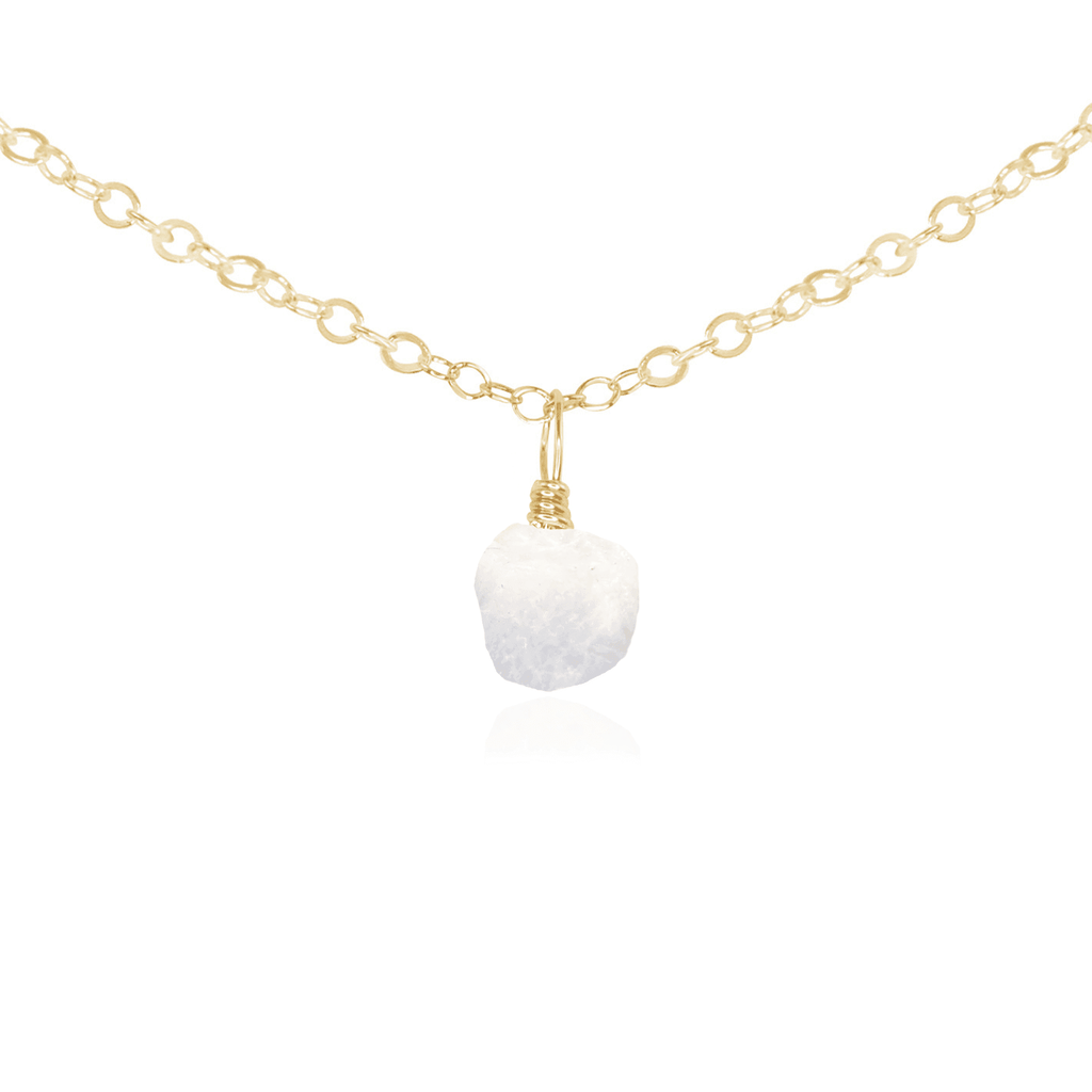 Tiny Rough Rainbow Moonstone Gemstone Pendant Choker - Tiny Rough Rainbow Moonstone Gemstone Pendant Choker - 14k Gold Fill / Cable - Luna Tide Handmade Crystal Jewellery