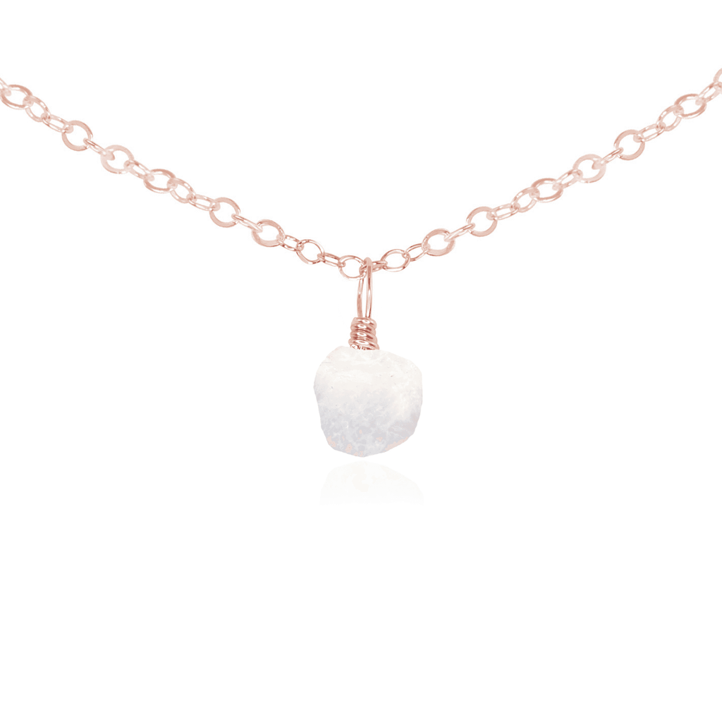 Tiny Rough Rainbow Moonstone Gemstone Pendant Choker - Tiny Rough Rainbow Moonstone Gemstone Pendant Choker - 14k Rose Gold Fill / Cable - Luna Tide Handmade Crystal Jewellery