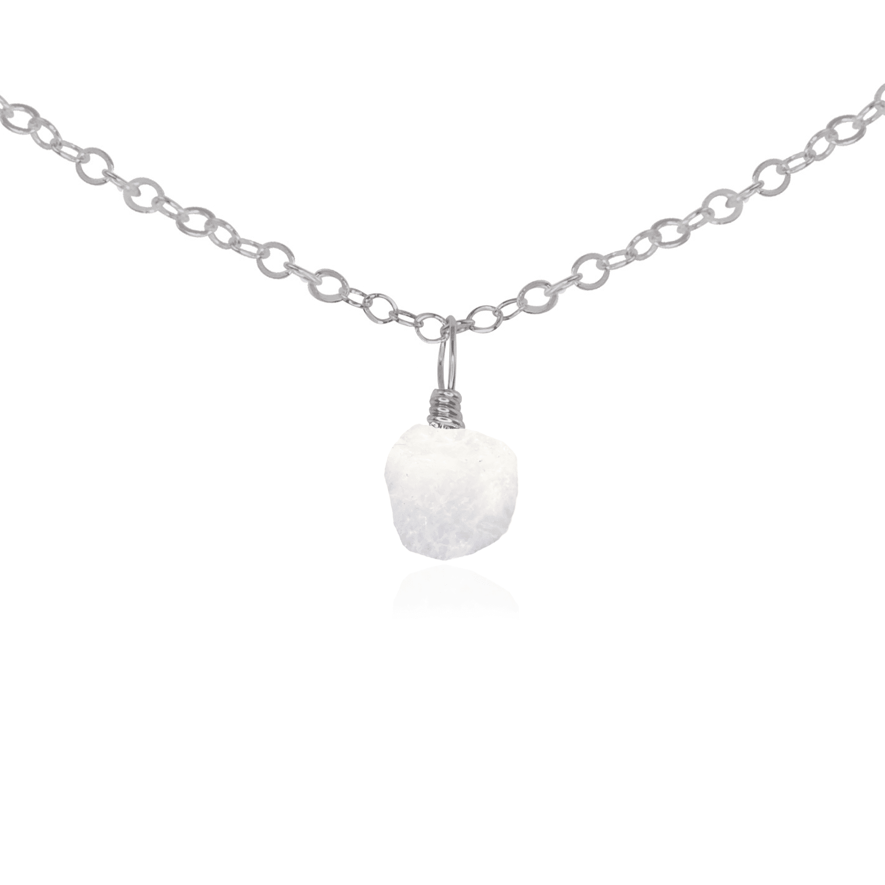 Tiny Rough Rainbow Moonstone Gemstone Pendant Choker - Tiny Rough Rainbow Moonstone Gemstone Pendant Choker - Stainless Steel / Cable - Luna Tide Handmade Crystal Jewellery