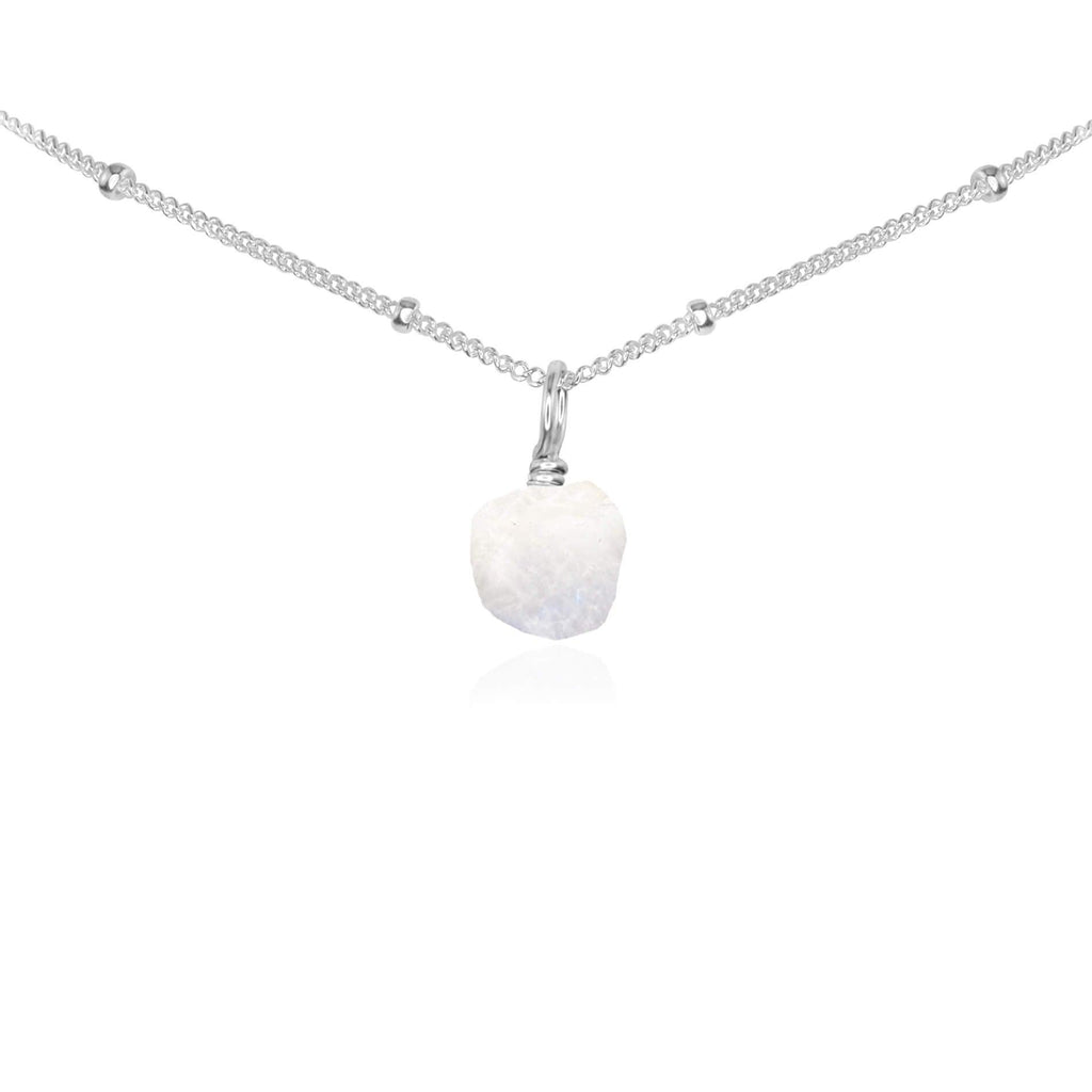 Tiny Rough Rainbow Moonstone Gemstone Pendant Choker - Tiny Rough Rainbow Moonstone Gemstone Pendant Choker - Sterling Silver / Satellite - Luna Tide Handmade Crystal Jewellery
