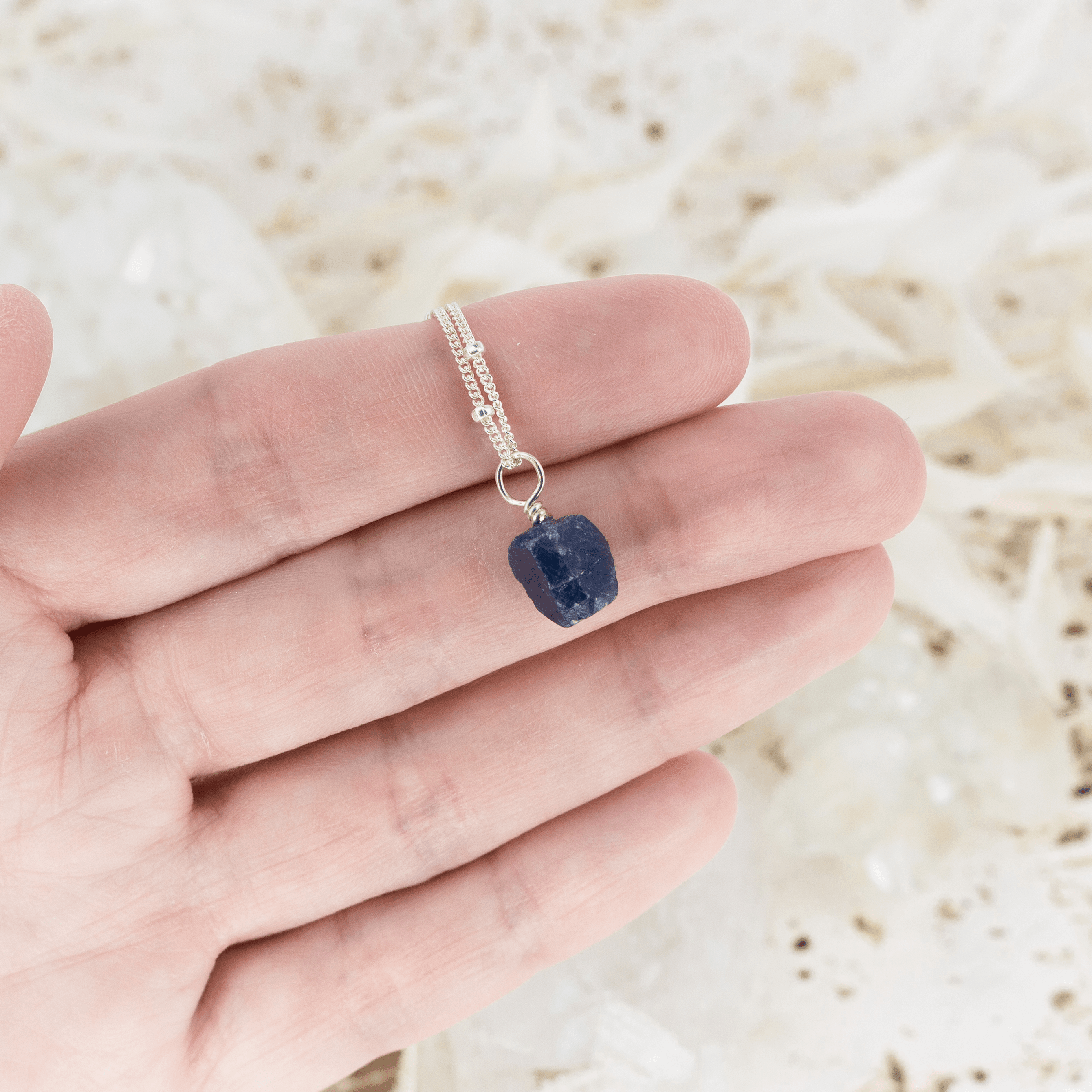 Tiny Rough Sapphire Gemstone Pendant Choker - Tiny Rough Sapphire Gemstone Pendant Choker - 14k Gold Fill / Cable - Luna Tide Handmade Crystal Jewellery