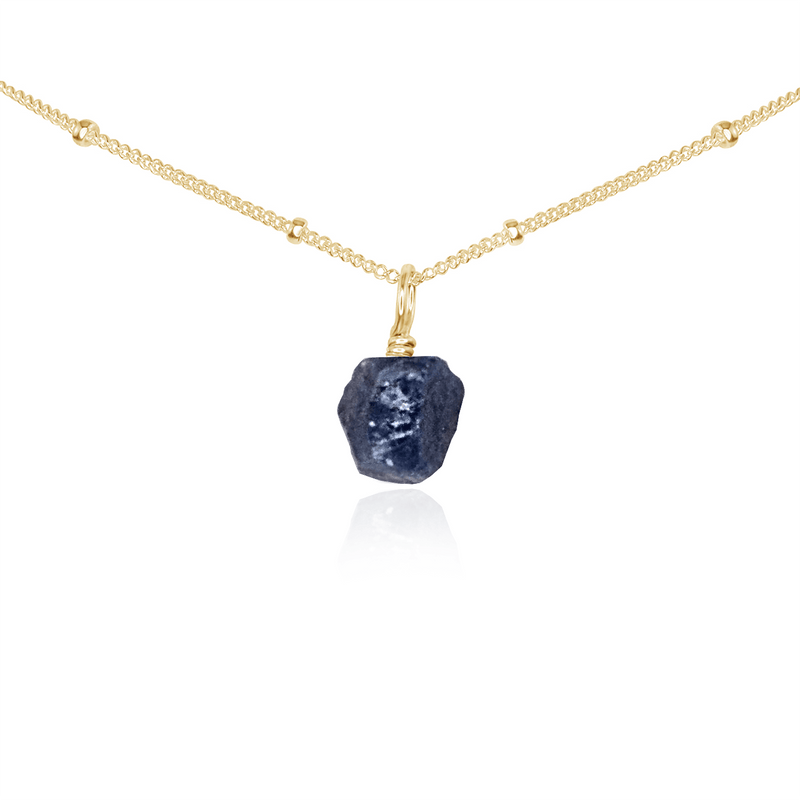 Tiny Rough Sapphire Gemstone Pendant Choker - Tiny Rough Sapphire Gemstone Pendant Choker - 14k Gold Fill / Satellite - Luna Tide Handmade Crystal Jewellery
