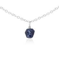 Tiny Rough Sapphire Gemstone Pendant Choker - Tiny Rough Sapphire Gemstone Pendant Choker - Sterling Silver / Cable - Luna Tide Handmade Crystal Jewellery