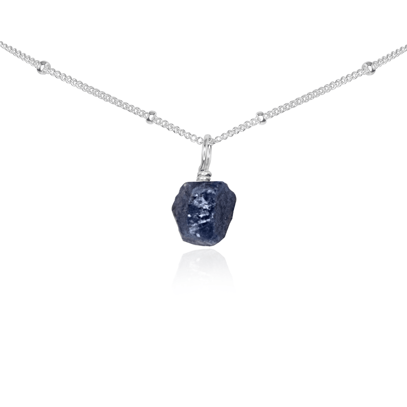 Tiny Rough Sapphire Gemstone Pendant Choker - Tiny Rough Sapphire Gemstone Pendant Choker - Sterling Silver / Satellite - Luna Tide Handmade Crystal Jewellery