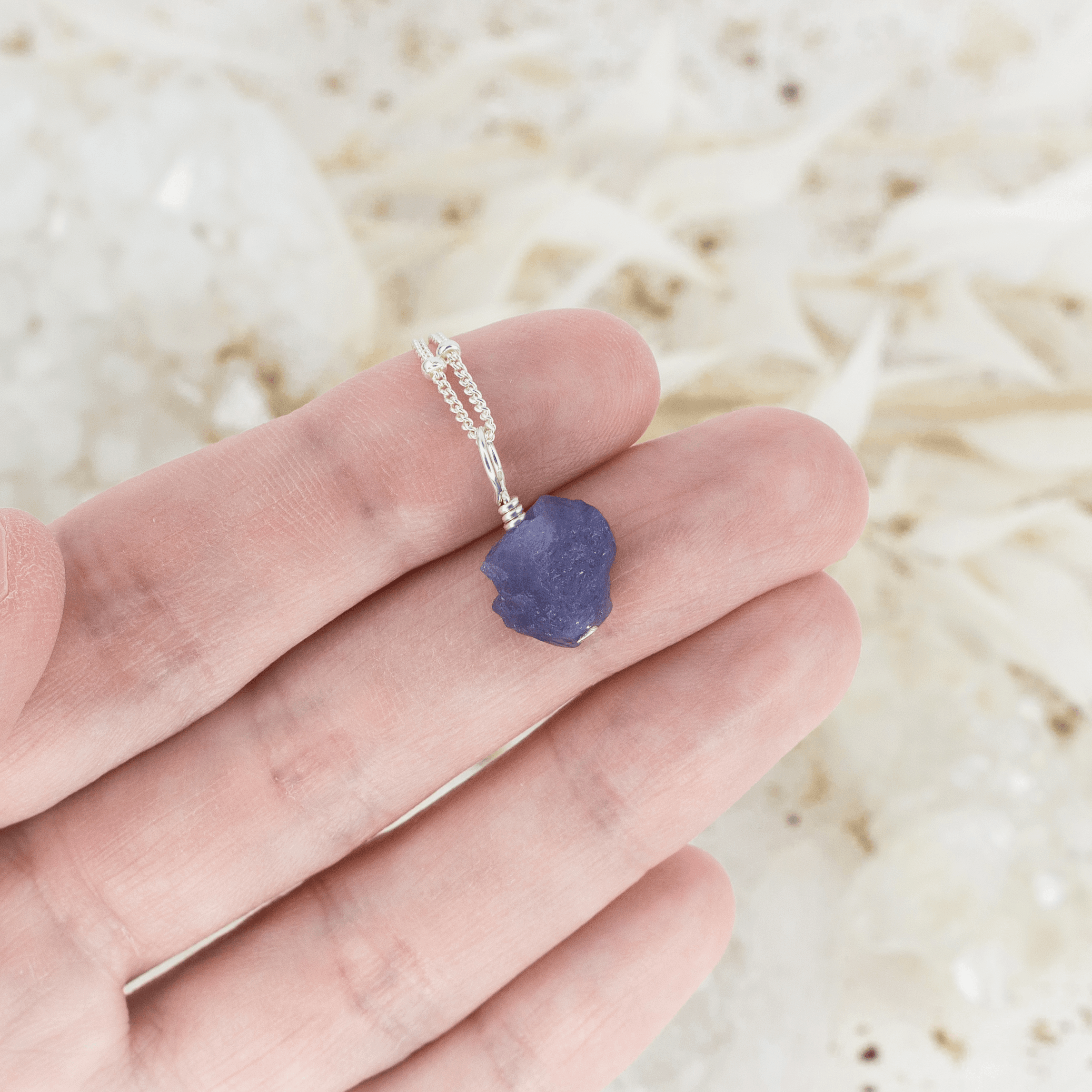 Tiny Rough Tanzanite Gemstone Pendant Choker - Tiny Rough Tanzanite Gemstone Pendant Choker - Sterling Silver / Cable - Luna Tide Handmade Crystal Jewellery