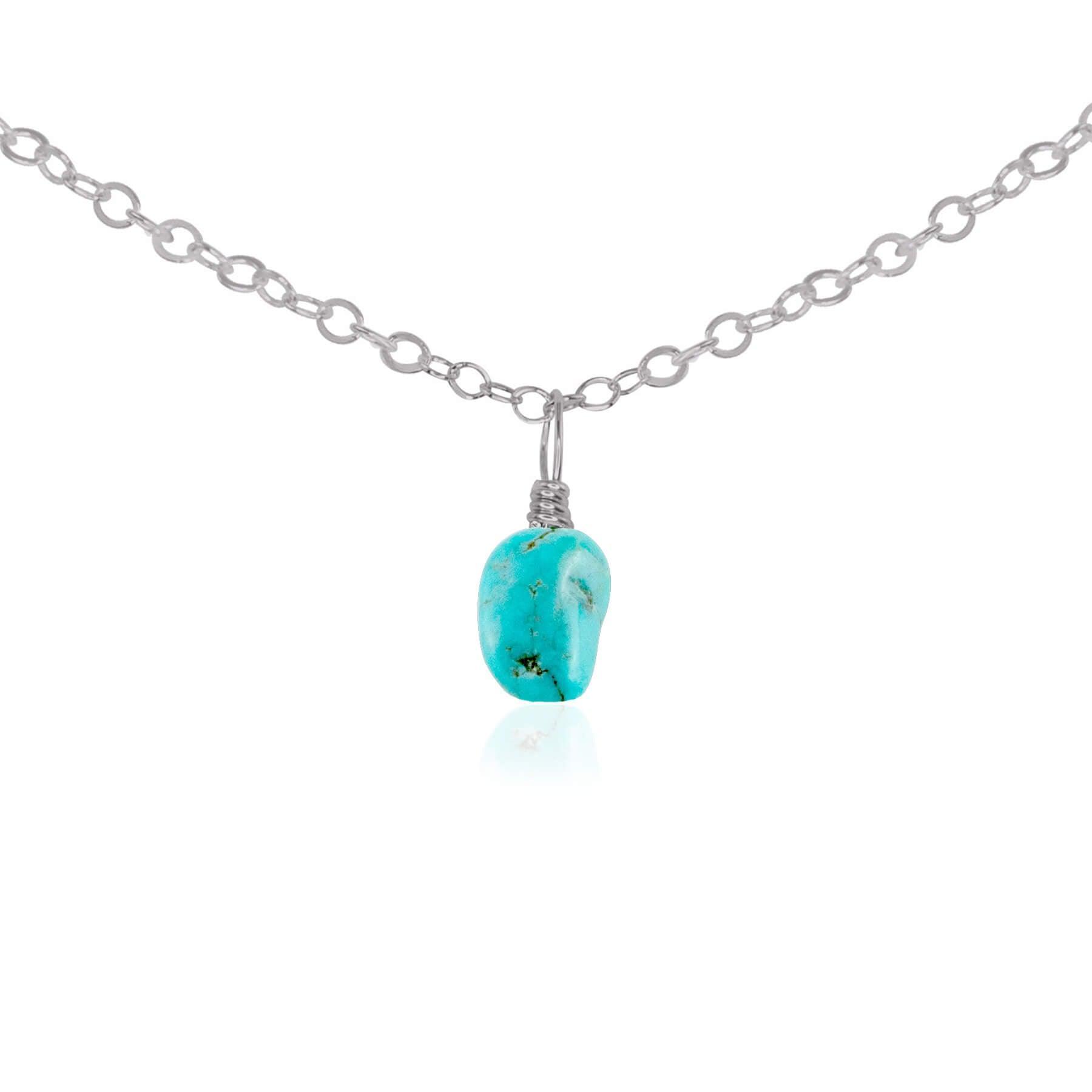Tiny Rough Turquoise Gemstone Pendant Choker - Tiny Rough Turquoise Gemstone Pendant Choker - Stainless Steel / Cable - Luna Tide Handmade Crystal Jewellery