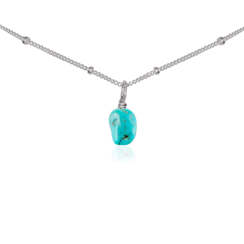 Tiny Rough Turquoise Gemstone Pendant Choker - Tiny Rough Turquoise Gemstone Pendant Choker - Stainless Steel / Satellite - Luna Tide Handmade Crystal Jewellery
