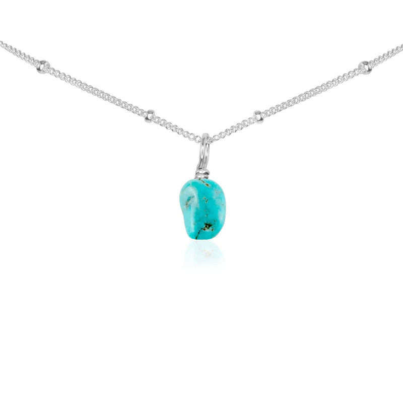Tiny Rough Turquoise Gemstone Pendant Choker - Tiny Rough Turquoise Gemstone Pendant Choker - Sterling Silver / Satellite - Luna Tide Handmade Crystal Jewellery