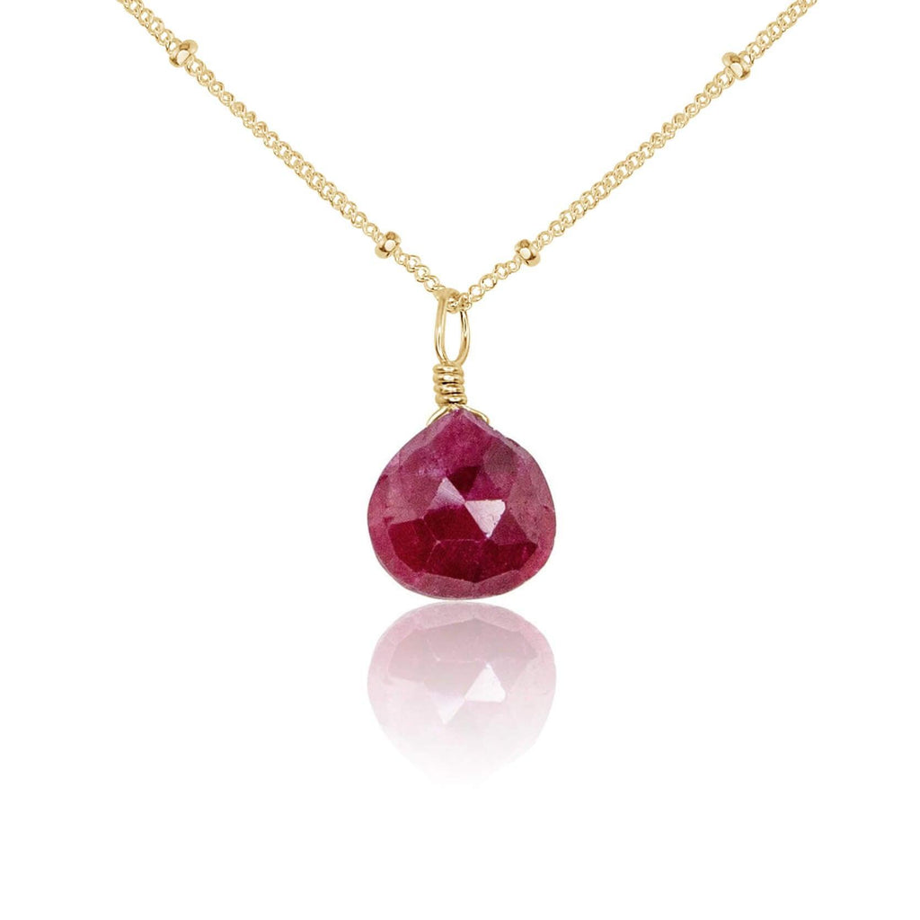 Tiny Ruby Teardrop Crystal Necklace - Tiny Ruby Teardrop Crystal Necklace - 14k Gold Fill / Satellite - Luna Tide Handmade Crystal Jewellery