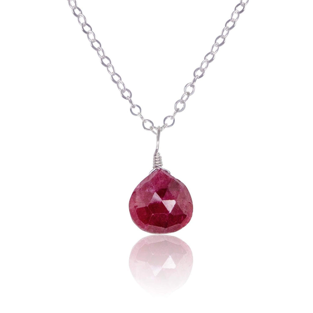 Tiny Ruby Teardrop Crystal Necklace - Tiny Ruby Teardrop Crystal Necklace - Stainless Steel / Cable - Luna Tide Handmade Crystal Jewellery