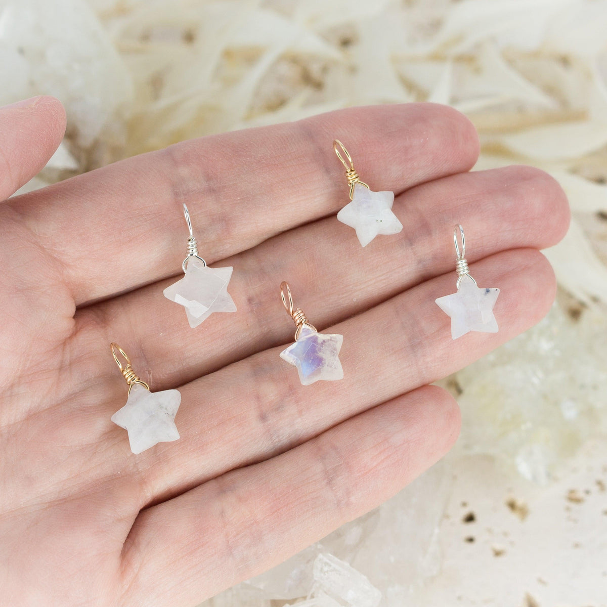 Tiny Star Pendant in Rainbow Moonstone - Tiny Star Pendant in Rainbow Moonstone - 14k Gold Fill - Luna Tide Handmade Crystal Jewellery