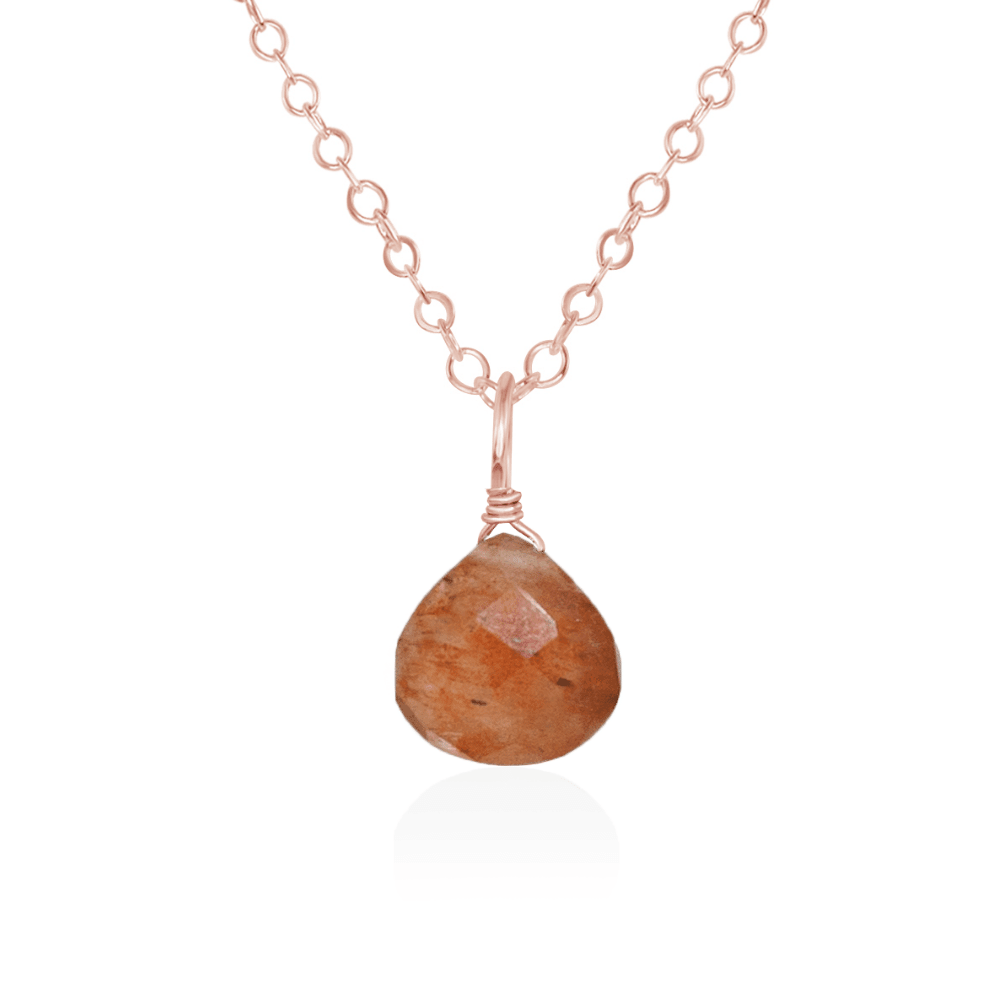 Tiny Sunstone Teardrop Necklace - Tiny Sunstone Teardrop Necklace - 14k Rose Gold Fill / Cable - Luna Tide Handmade Crystal Jewellery