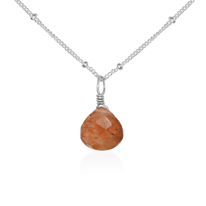 Tiny Sunstone Teardrop Necklace - Tiny Sunstone Teardrop Necklace - Sterling Silver / Satellite - Luna Tide Handmade Crystal Jewellery