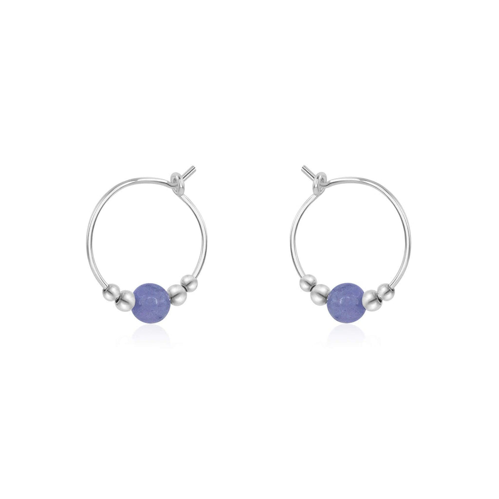 Tiny Tanzanite Gemstone Bead Hoop Earrings - Tiny Tanzanite Gemstone Bead Hoop Earrings - Sterling Silver - Luna Tide Handmade Crystal Jewellery