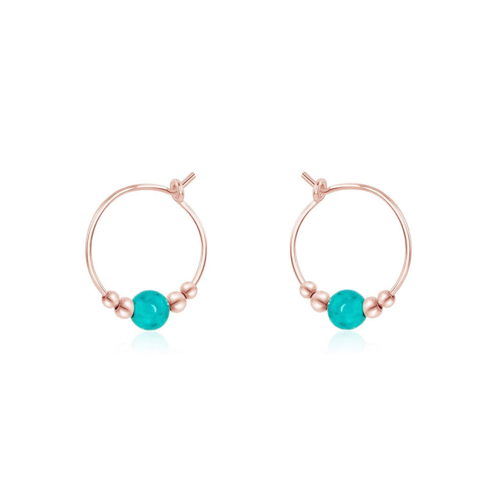 Tiny Turquoise Bead Hoop Earrings - Tiny Turquoise Bead Hoop Earrings - 14k Rose Gold Fill - Luna Tide Handmade Crystal Jewellery