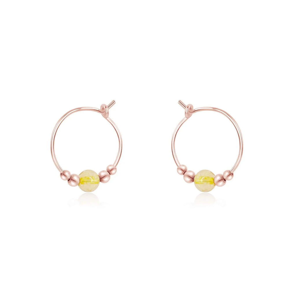 Tiny Yellow Citrine Bead Hoop Earrings - Tiny Yellow Citrine Bead Hoop Earrings - 14k Rose Gold Fill - Luna Tide Handmade Crystal Jewellery