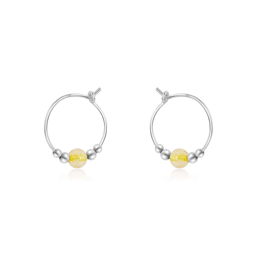 Tiny Yellow Citrine Bead Hoop Earrings - Tiny Yellow Citrine Bead Hoop Earrings - Sterling Silver - Luna Tide Handmade Crystal Jewellery