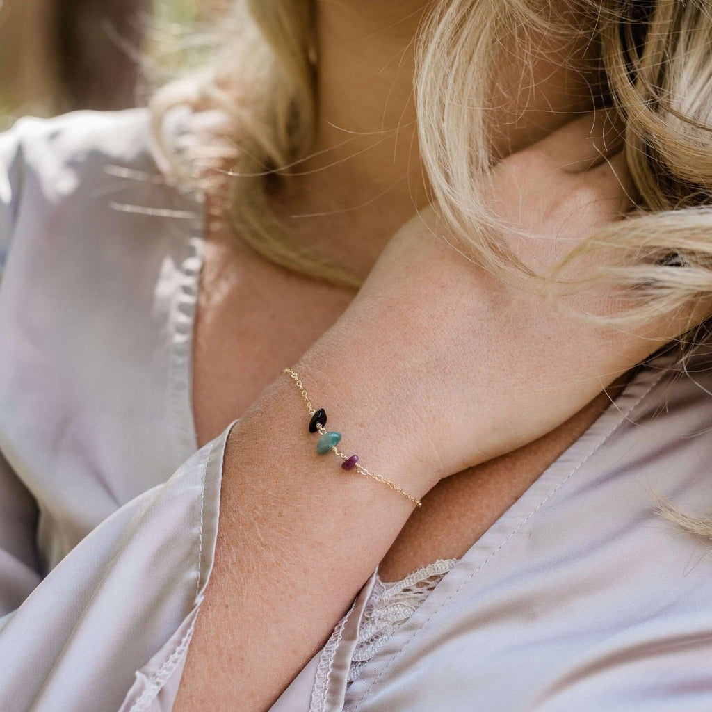 Tourmaline Beaded Chain Bracelet - Tourmaline Beaded Chain Bracelet - Sterling Silver - Luna Tide Handmade Crystal Jewellery