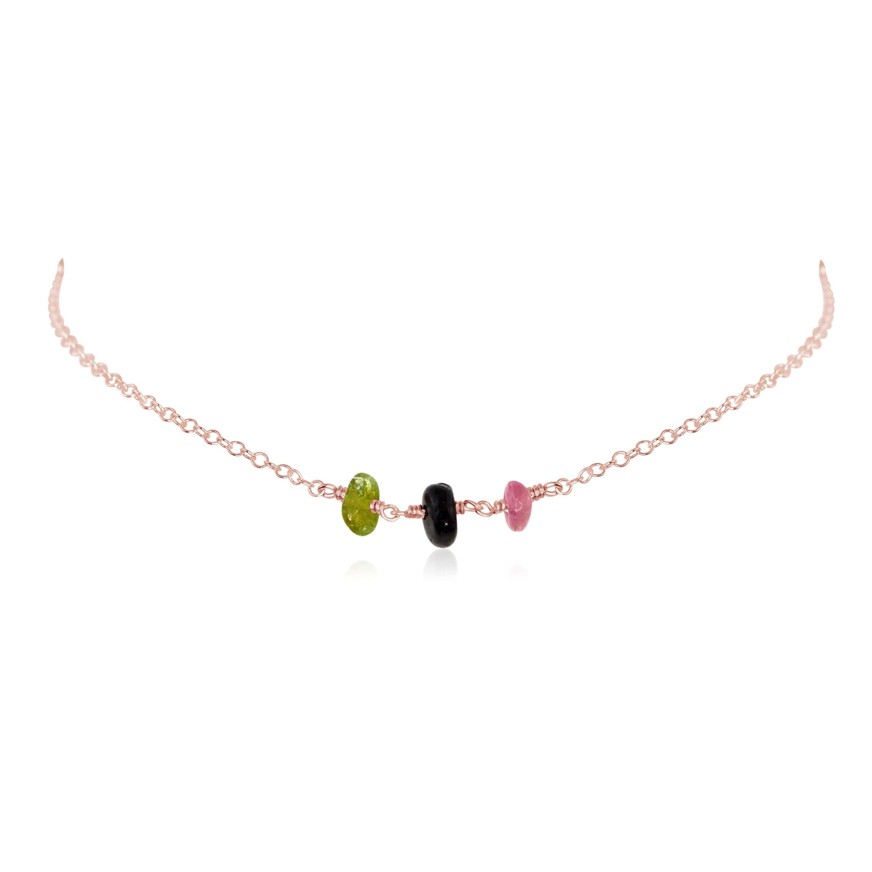 Tourmaline Beaded Chain Choker Necklace - Tourmaline Beaded Chain Choker Necklace - 14k Rose Gold Fill - Luna Tide Handmade Crystal Jewellery