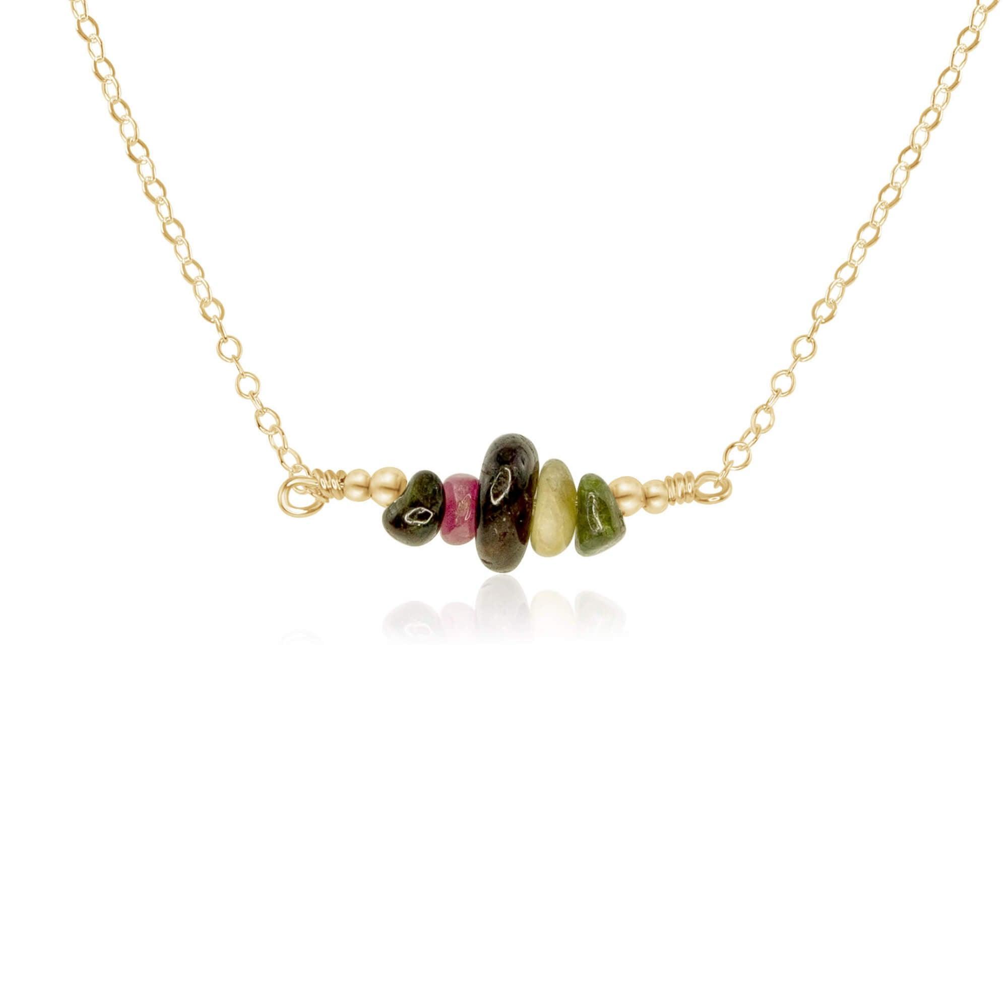 Tourmaline Chip Bead Bar Necklace - Tourmaline Chip Bead Bar Necklace - 14k Gold Fill - Luna Tide Handmade Crystal Jewellery