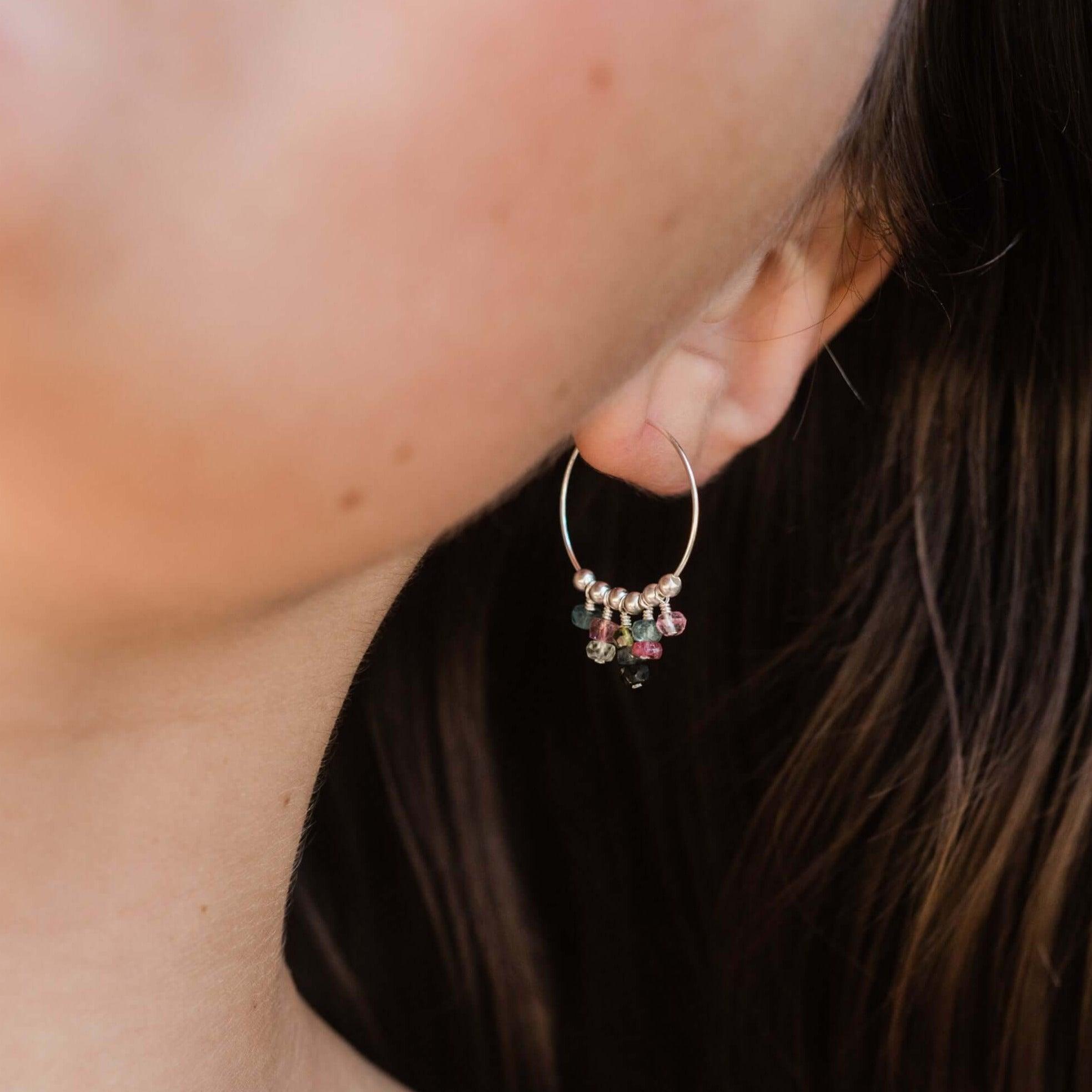 Tourmaline Statement Hoop Earrings - Tourmaline Statement Hoop Earrings - 14k Gold Fill - Luna Tide Handmade Crystal Jewellery
