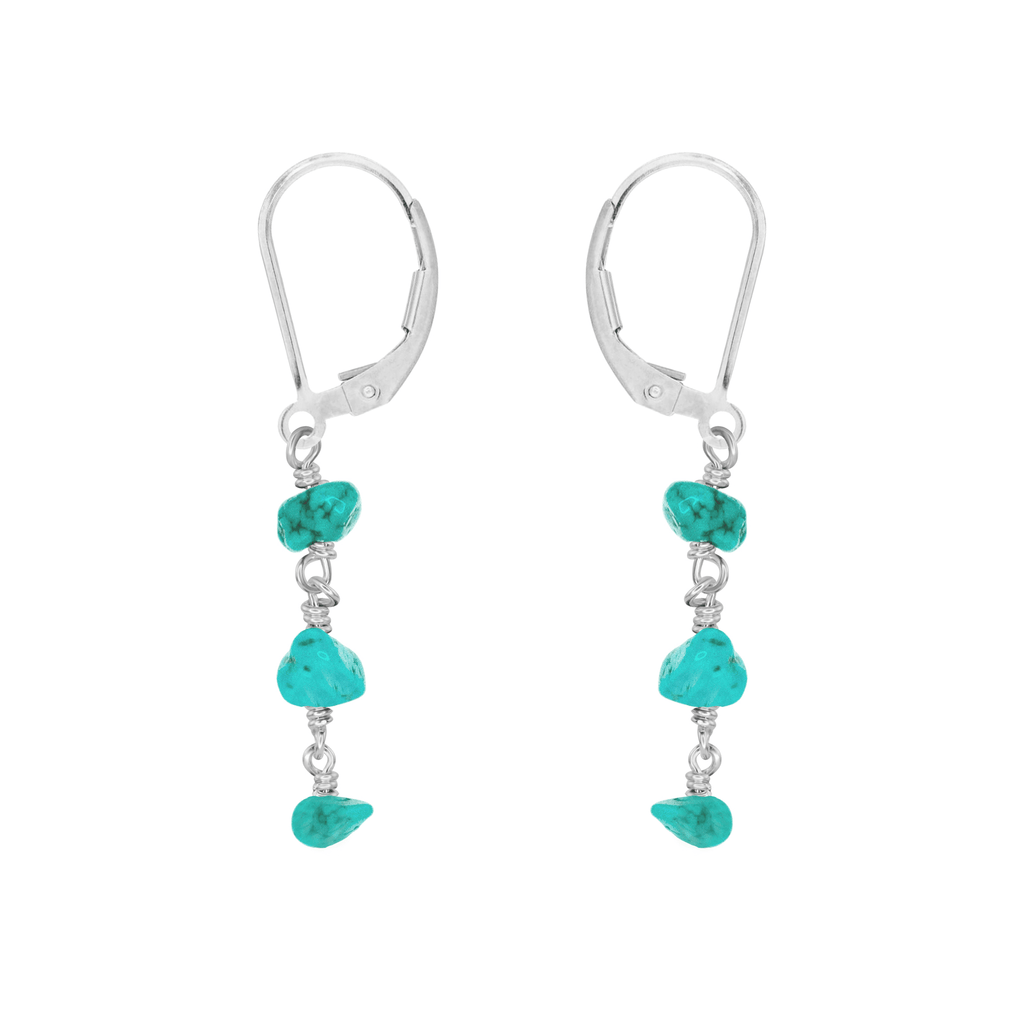 Turquoise Crystal Beaded Chain Dangle Leverback Earrings - Turquoise Crystal Beaded Chain Dangle Leverback Earrings - Sterling Silver - Luna Tide Handmade Crystal Jewellery