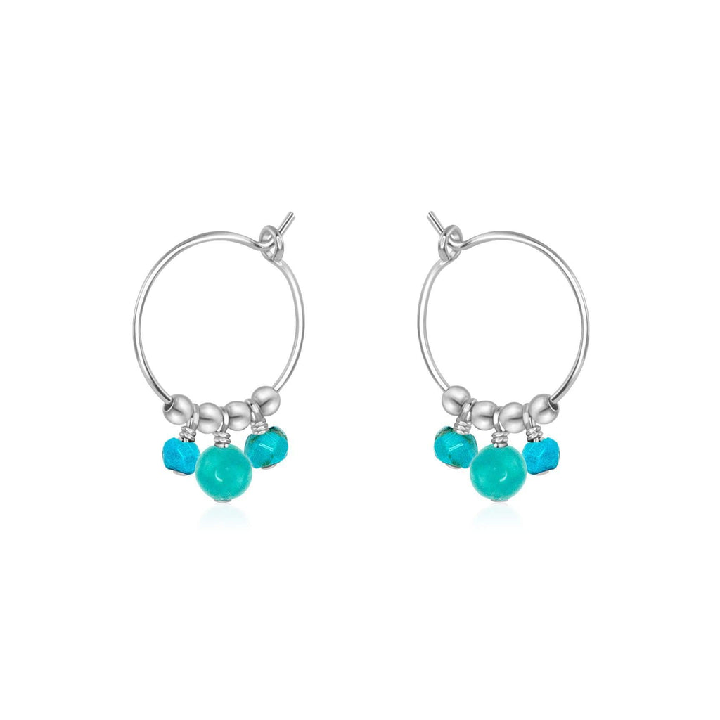 Turquoise Gemstone Bead Drop Hoop Earrings - Turquoise Gemstone Bead Drop Hoop Earrings - Sterling Silver - Luna Tide Handmade Crystal Jewellery