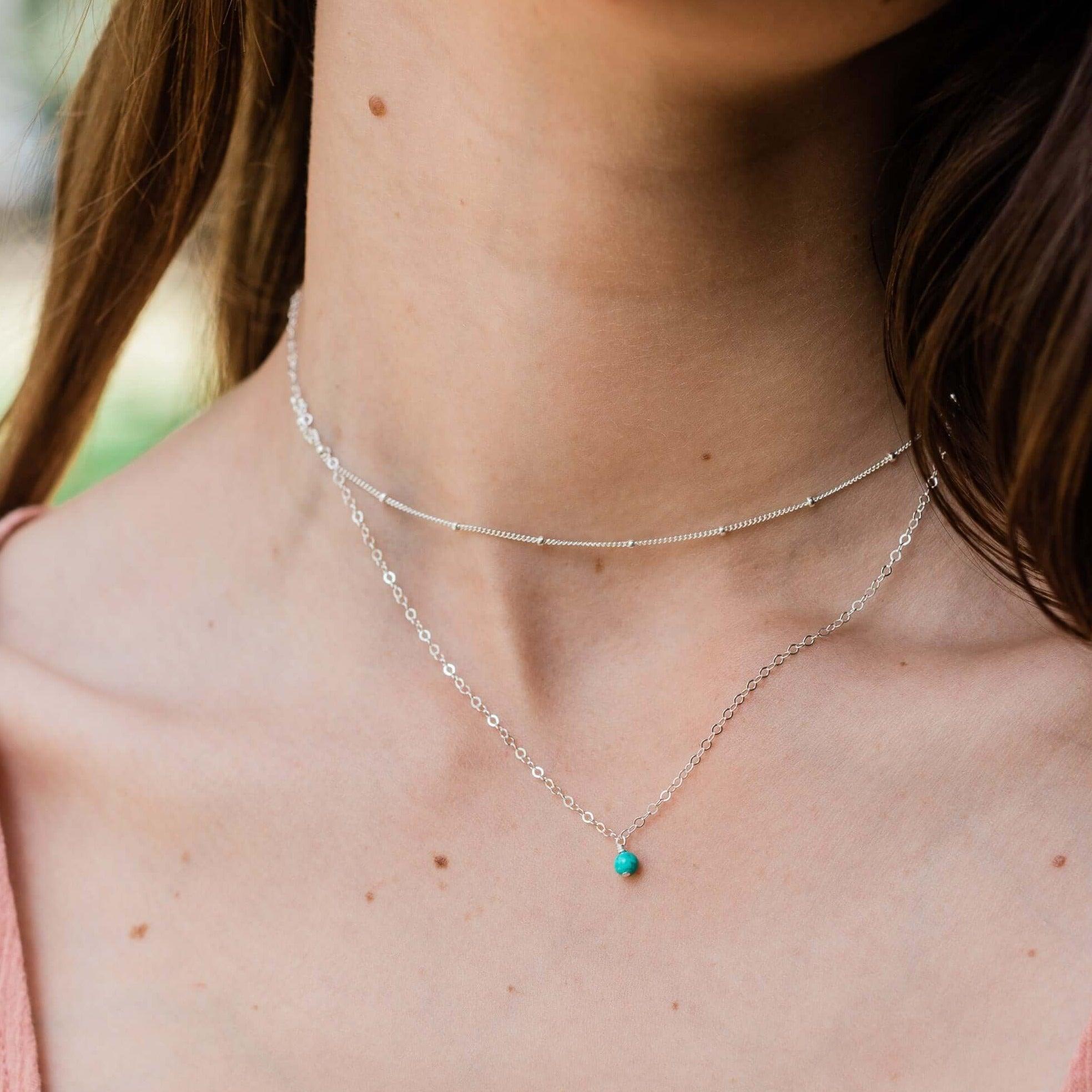Turquoise Gemstone Chain Layered Choker Necklace - Turquoise Gemstone Chain Layered Choker Necklace - Sterling Silver - Luna Tide Handmade Crystal Jewellery