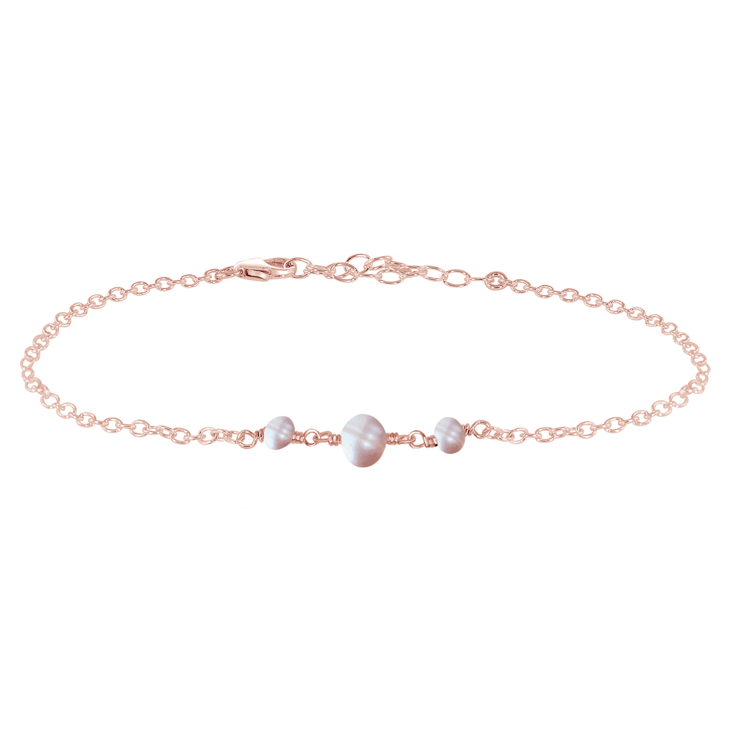 White Freshwater Pearl Beaded Chain Anklet - White Freshwater Pearl Beaded Chain Anklet - 14k Rose Gold Fill - Luna Tide Handmade Crystal Jewellery