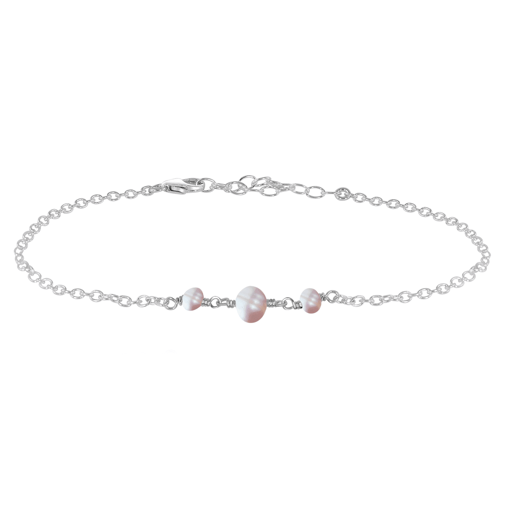 White Freshwater Pearl Beaded Chain Anklet - White Freshwater Pearl Beaded Chain Anklet - Sterling Silver - Luna Tide Handmade Crystal Jewellery