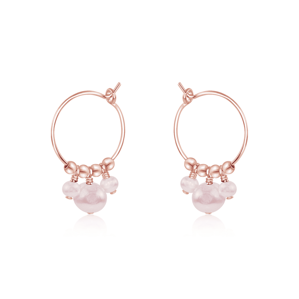 White Freshwater Pearl Gemstone Bead Drop Hoop Earrings - White Freshwater Pearl Gemstone Bead Drop Hoop Earrings - 14k Rose Gold Fill - Luna Tide Handmade Crystal Jewellery