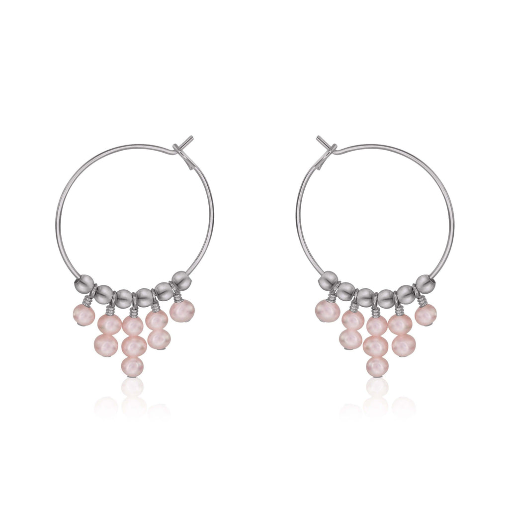 White Freshwater Pearl Statement Hoop Earrings - White Freshwater Pearl Statement Hoop Earrings - Stainless Steel - Luna Tide Handmade Crystal Jewellery