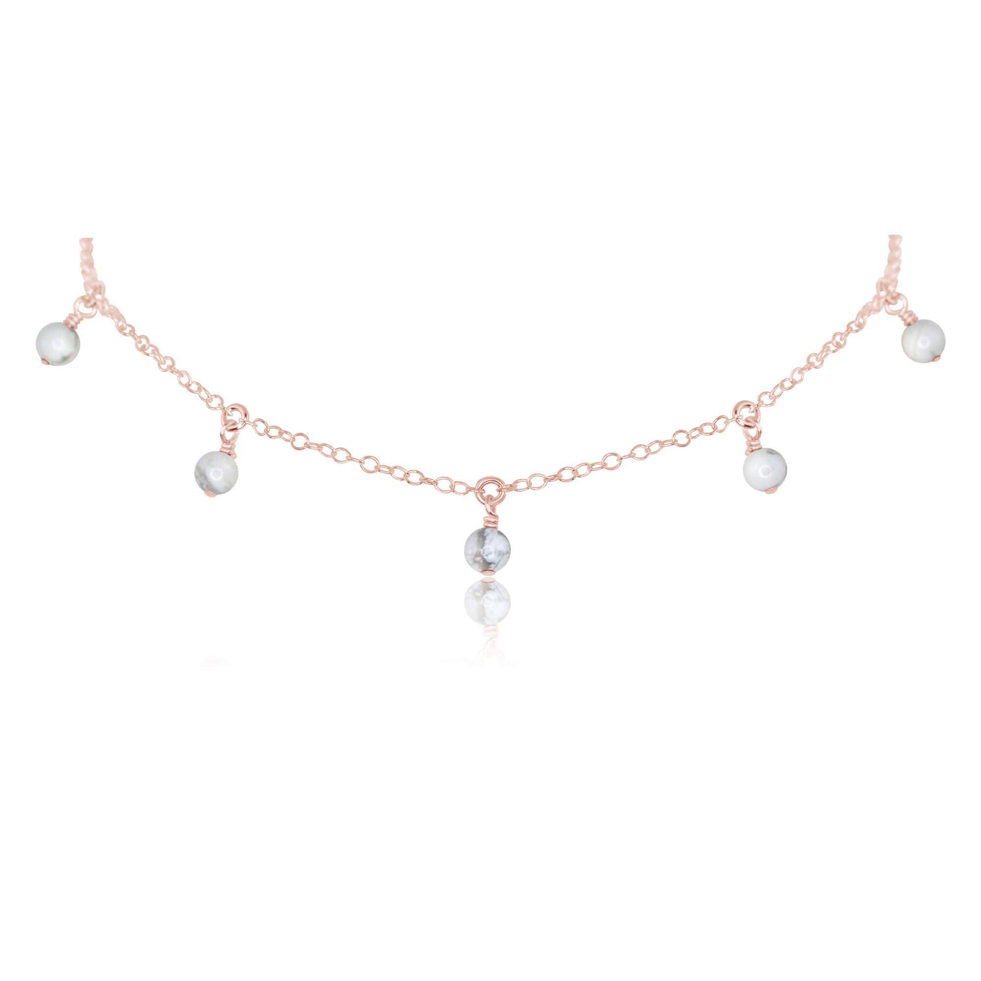 White Howlite Bead Drop Choker - White Howlite Bead Drop Choker - 14k Rose Gold Fill - Luna Tide Handmade Crystal Jewellery
