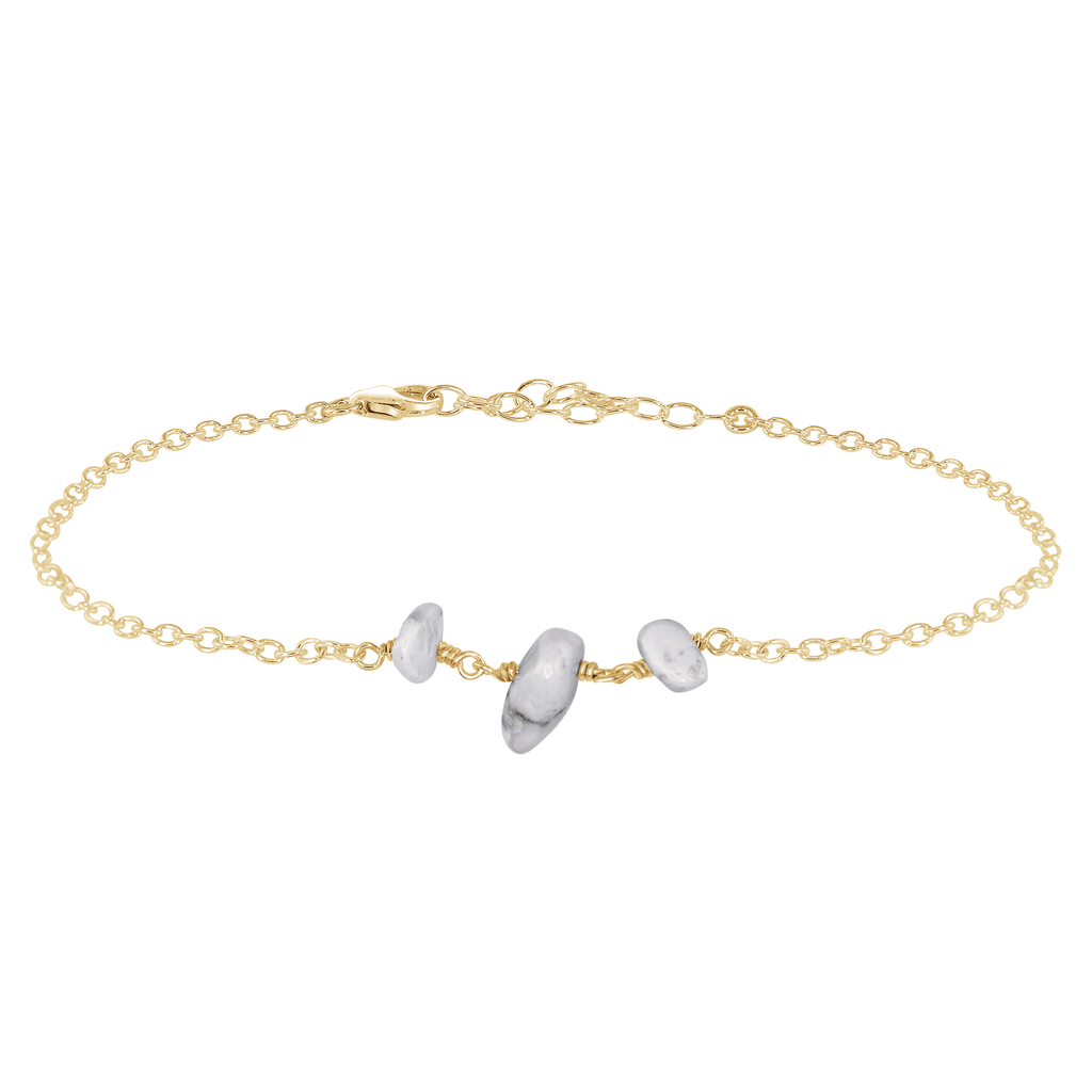 White Howlite Beaded Chain Anklet - White Howlite Beaded Chain Anklet - 14k Gold Fill - Luna Tide Handmade Crystal Jewellery