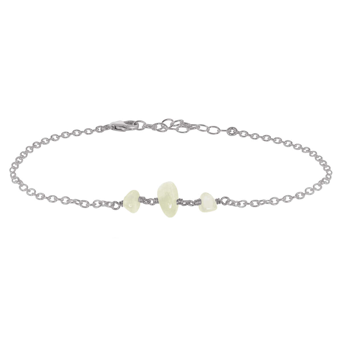 Beaded Chain Anklet - White Moonstone - Stainless Steel - Luna Tide Handmade Jewellery