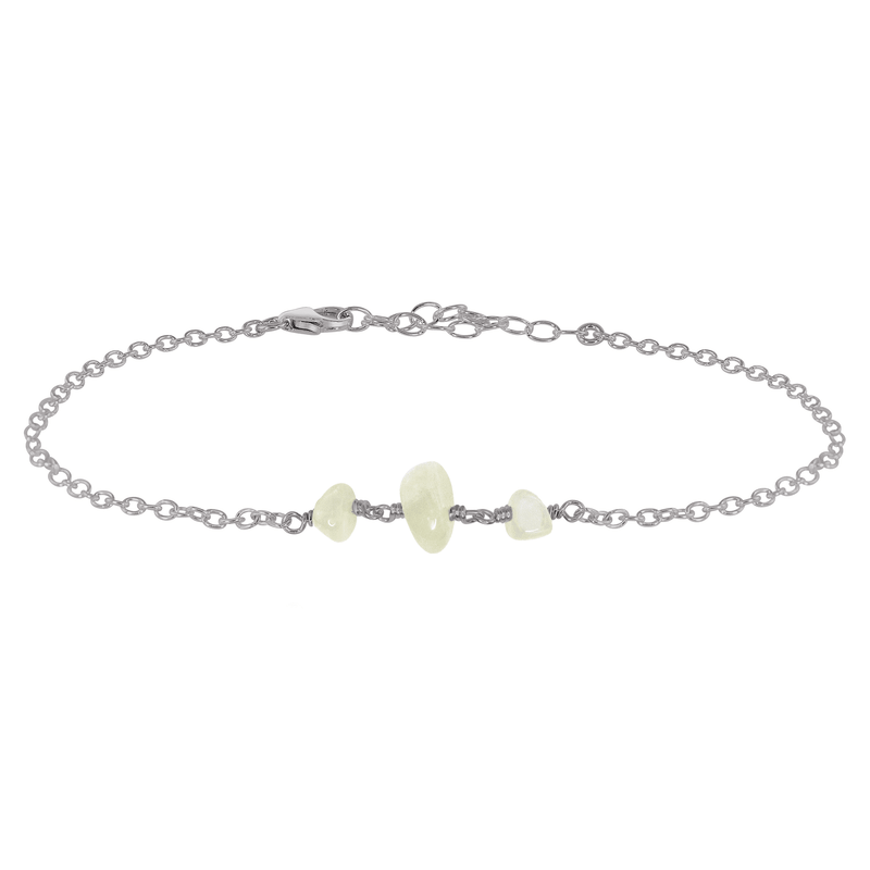 Beaded Chain Anklet - White Moonstone - Stainless Steel - Luna Tide Handmade Jewellery