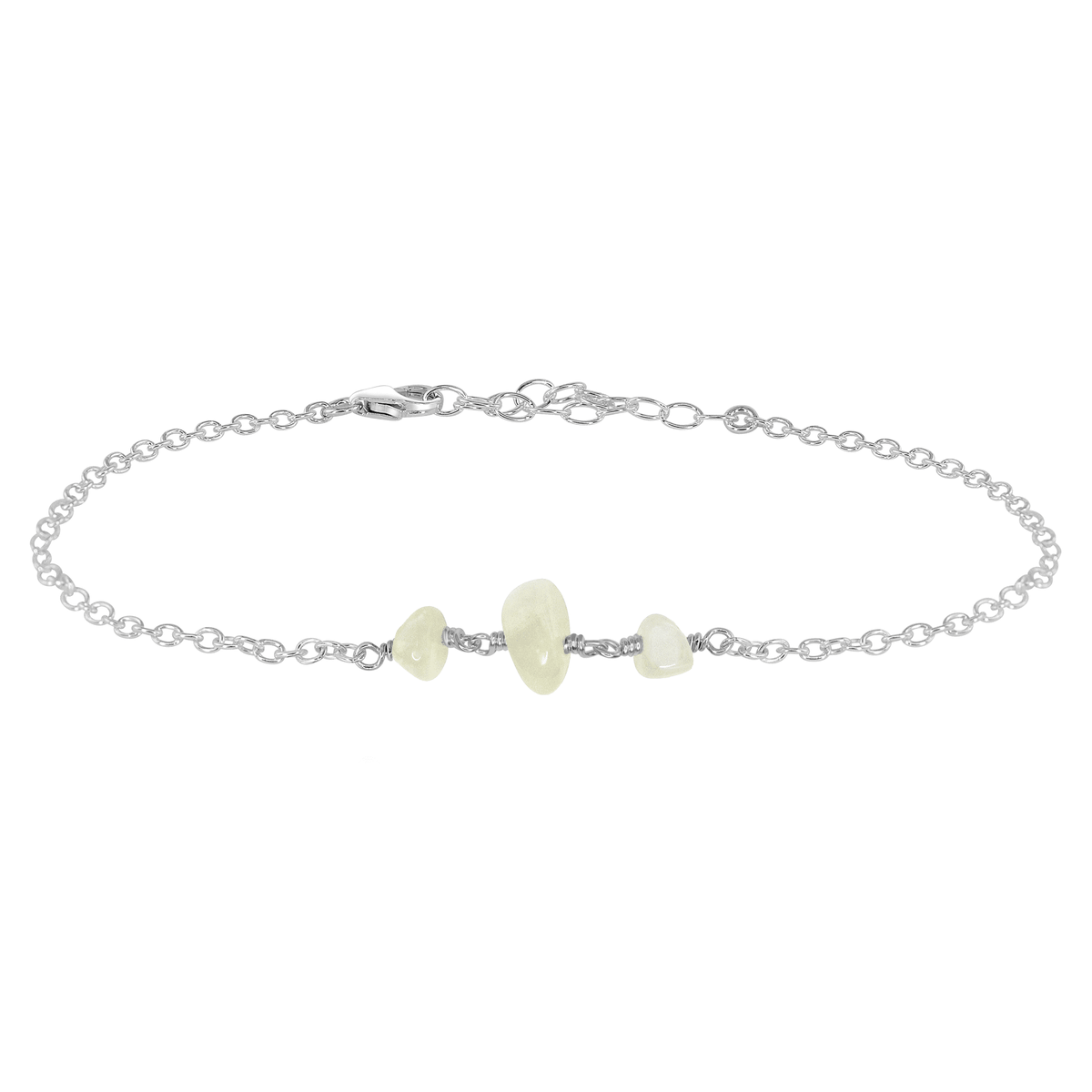 Beaded Chain Anklet - White Moonstone - Sterling Silver - Luna Tide Handmade Jewellery