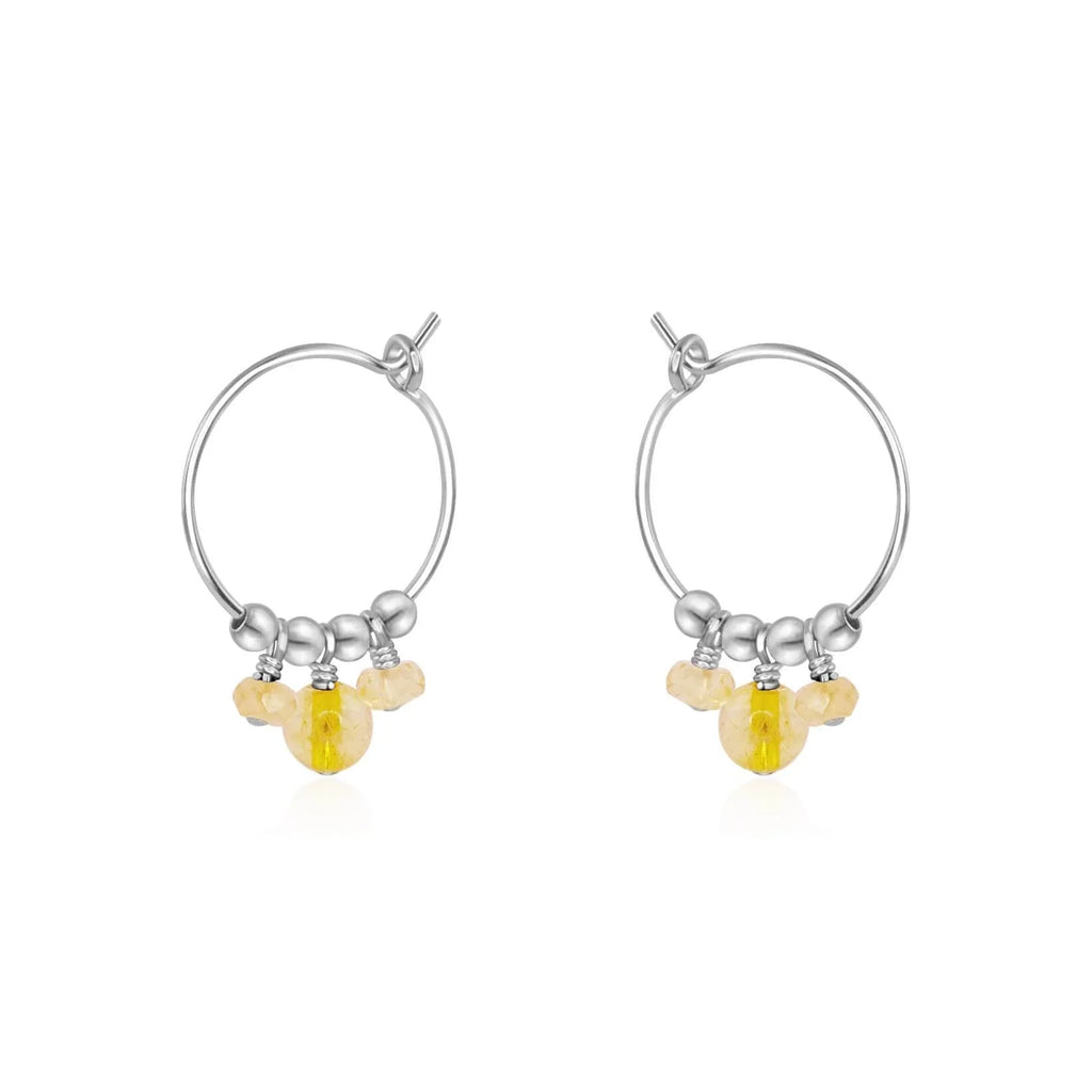 Yellow Citrine Gemstone Bead Drop Hoop Earrings - Yellow Citrine Gemstone Bead Drop Hoop Earrings - Sterling Silver - Luna Tide Handmade Crystal Jewellery